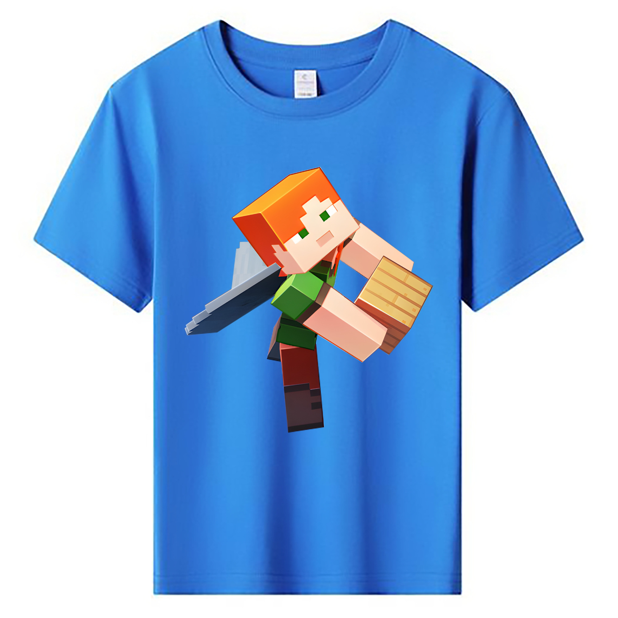 （画像用） マインクラフト ブロックの世界 Minecraft MC Block world 綿100％キッズTシャツ（フロントプリント）